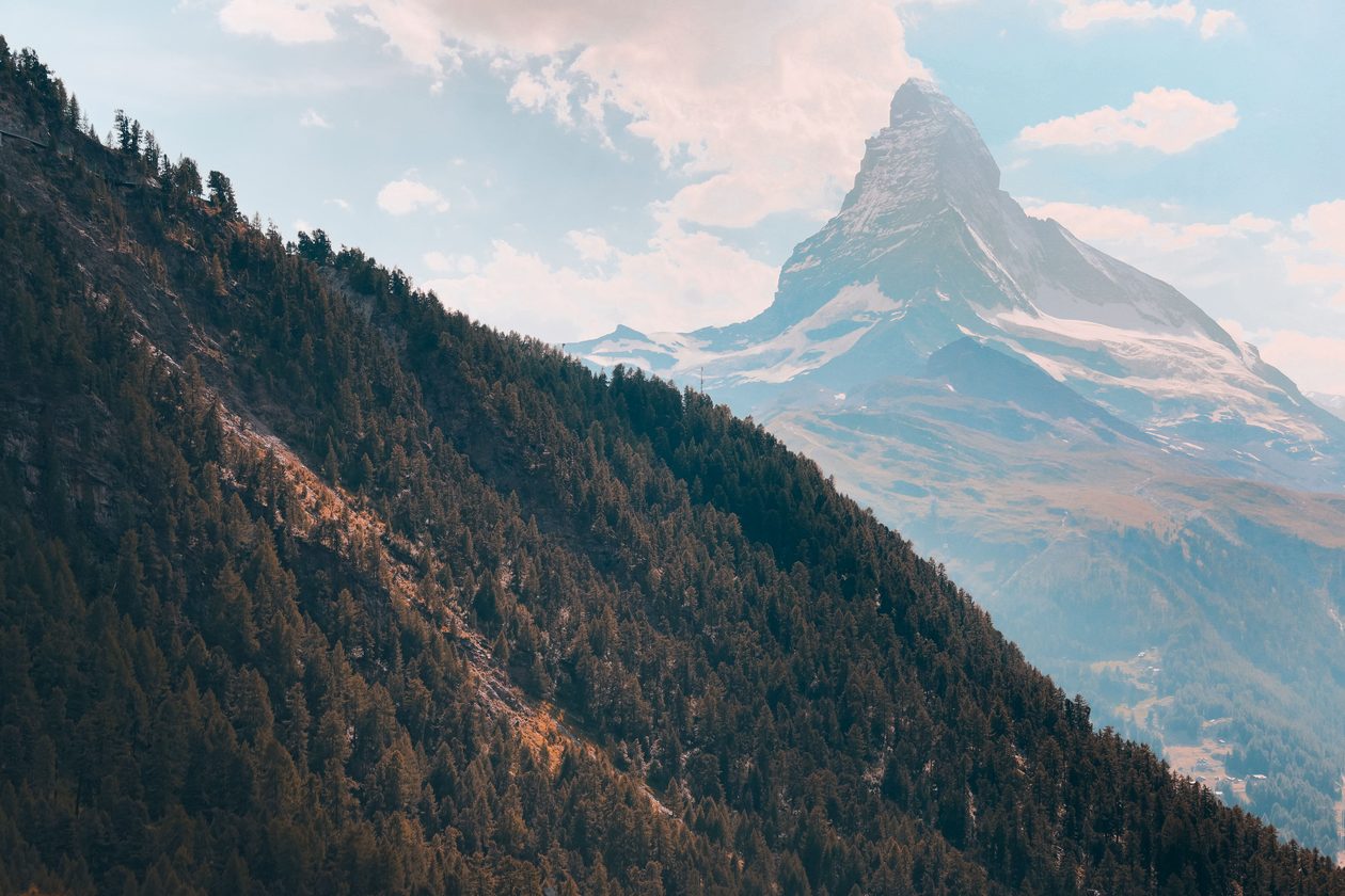 Stunning view of the Matterhorn peak in Zermatt, Switzerland during a clear day. Perfect for nature lovers.